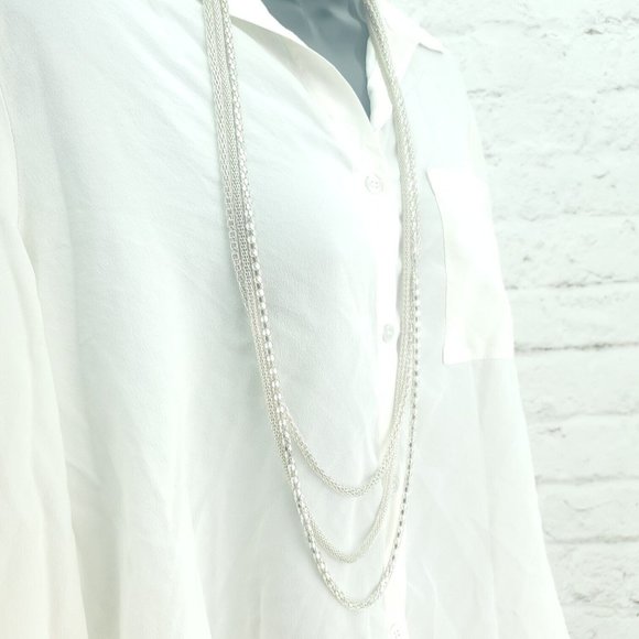 Womens Silver Tone Three Strand Foxtail Chain Fashion Jewelry Layered Necklace - Picture 5 of 12